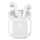 OYIB Wireless Earbuds, Mini Bluetooth 5.3 Headphones HiFi Stereo, Wireless Earphones with ENC Noise Cancelling Mic, Touch Control, Type-C Charging, IPX7 in Ear Wireless Headphones White
