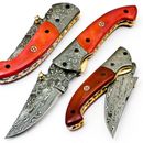 Handmade Damascus Steel Folding SHARP EDC Knife,For Hunting Camping, with Sheath