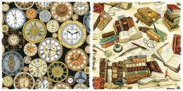 Stoff viktorianisch Vintage von Nutex 100 % Baumwolle 2 Designs Uhren oder Bücher
