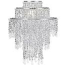 Waneway Chandelier Light Shade for Ceiling Pendant Light, Easy Fit Crystal Lamp Shade Lampshade for Bedroom, Living Room, Hallway, Wedding or Party Decoration, Diameter 32 cm, 3 Tiers, Silver
