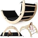 Kids Climber Arch Rocker with Cushion Pad Black，Montessori Climber Indoor Climbing Toys for Kids, Arch Climber Wooden Indoor Playground for Climbing (Large Arch Climbing with Cushion)