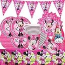 Bost 53 pezzi Minnie Set da tavolo, Minnie Party Supplie, Set di decorazioni per feste Disney Minnie Mouse per compleanno bambino e partito con piatto bicchiere Asciugamani