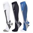 Blahhey 3 Pairs Compression Socks for Women & Men 15-25 mmHg Comfortable Fit Athletic Knee High Compression Socks for Nurses Sport Running Travel (XXL)
