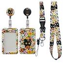 Tbecor Cute Black Cat Flowers Floral Id Badge Holder with Lanyard, Badge Reel Retractable and Detachable Name Tag Clips, Funny Teacher Lanyards for Id Badges, Nurse Worker Office Gifts