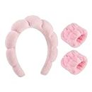 Pink Sponge Towel Cloth Fast Dry Headband and Wristbands Set | Hair Bands | Headbands for Women's Hair | Skincare Headband | Makeup Headband