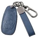 Car Key Fob Leather Cover Key Case For Ford Ford Mondeo 2015-2019, Ford Mustang 2015-2017,Ford Edge 2016-2018, Ford Explorer 2016-2018,Ford F-150 2015-2019.accessories with Keychain, Blue