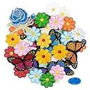 39Pcs Flowers Butterfly Iron Sew on Patches for Clothing, VASZOLA Decorative Embroidered Patche Applique Set, Sewing Floral Repair Patch DIY Accessory for Clothes Pants Hats Jeans(1 Needle Threader)