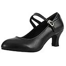 Women's Ankle Strap Heels Character Shoes Wedding Ballroom Latin Dance Pumps, Black, 8
