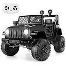 Hikole Battery Operated Car for Kids with Parent Remote Control, 12V 7AH Electric Ride On Cars w/LED Lights, Music, Safety Belt, Ride on Truck for Boys Girls, Black