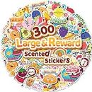 HORIECHALY 300PCS Scratch and Sniff Stickers, Scented Stickers for Kids，Incentive Smelly Summer Stickers, Motivational for Kids, Large Reward Stickers for Student Classroom Chart School Supplies