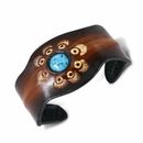 Brown Leather Simulated Turquoise Wristband Wrap Bracelet
