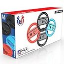 4 Pack Switch Steering Wheel Compatible with Mario Kart 8 Deluxe, GH Racing Wheel Accessories Compatible with Nintendo Switch/Switch OLED Joy Con Controller (Black x2, Red and Blue)