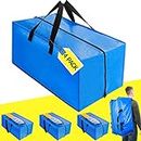 FADOTY Heavy Duty Packing Totes for Moving Oversized Moving Bags Totes with Backpack Straps,80LBS Clothes Packing Bag with Reinforced Handles Strong #8 Zippers, 100L Clothing Moving Bags for Storage Transporting（Bright Blue - 4 Pack）