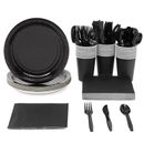 144 Piece Black Party Supplies Set with Plates, Napkins, Cups, Cutlery Serves 24