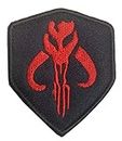 Star War Mandalorian Bantha Skull Mercenary Shield Bounty Hunter Boba FettMorale Military Embroidered Morale Patch Hook & Loop Tactical Patch Set for Backpacks Caps Hats Vests- Red