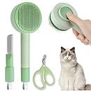 LTDSOAR Cat Brush for Shedding with Cat Nail Clippers, 3 in 1 Cat Grooming Brush Set, Pet Hair Cleaner Brush Cat Comb, Pet Self Cleaning Slicker Brush for Cats Dogs