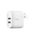 Belkin Dual USB Charger 24W (Dual USB Wall Charger for iPhone 13, 12, 11, Pro, Pro Max, Mini, iPadS, 20, S20+, S20 Ultra, Pixel 4, More) USB-A Charger, White