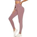 Leggings Femme Pantalon de Sport Jogging Taille Haute Femme Yoga Fitness Gym Opaque Doux Leggings(1 Pièces Rose,S-M)