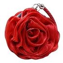 (Red) - Buddy Women Rose Shaped Clutch Soft Satin Wristlet Handbag Wedding Party Purse