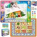 Aqua Water Doodle Mat, 3in1 Reusable Painting Drawing Writing Toys with Letter/Number/Animal/Fruit Patterns for Toddlers and Children (No Mess, Magic Colouring, Multi-Accessories)