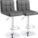 Kemon Bar Stools Modern PU Leather Height Adjustable Swivel Barstools Armless Kitchen Counter Bar Chairs Hydraulic Island Bar Stools with Back and Footrest Set of 2(Grey)