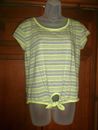 Poof Apparel Women's Short Sleeve Top Grey & Green Striped Tie Front Size L NWT