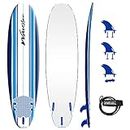 Wavestorm - Classic Soft Top Foam 7ft Surfboard Surfboard for Beginners and All Surfing Levels Complete Set Includes Leash and Multiple Fins Heat Laminated, Blue Pinline (AZ22-WSSF700-PIN)