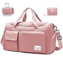 Hoseay Travel Sport Bags Overnight Gym Bag with Shoes Compartment & Wet Pocket Duffel Bag Waterproof Portable Foldable Lightweight Weekend Swimming Hospital Camping Holdall Bag for Women Men, Pink Purple