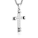 HZMAN Philippians 4:13 Cross Pendant STRENGTH Bible Verse Stainless Steel Necklace 3 Colors Available (Silver)