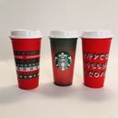 Lote de 3 Tazas de Plástico de Viaje Starbuck Grande Rojo Navidad (Cambios de Color Verde)