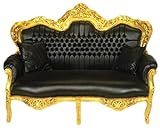 Casa Padrino 2 Seater Baroque Master Black Leather Look/Gold - Living Room Couch Furniture Lounge