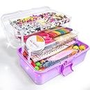 obqo 1500+ Pcs Art and Craft Box for Kids, Toddler Kids Craft Set Included Pipe Cleaners, Pom Poms, Feather, Folding Storage Box - All in One for Kids Craft Supplies (Purple)