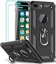 LeYi for iPhone 8 Plus/7 Plus Case, iPhone 6s Plus/6 Plus Case and 2 Tempered Glass Screen Protector, Ring Holder Shockproof Protective Silicone Hard Armor Phone Cover iPhone 6 6s 7 8 Plus Black