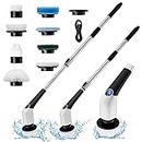 DOOOB Electric Spin Scrubber, 2024 New Cordless Voice Cleaning Brush with 8 Replaceable Brush Heads, 3 Adjustable Speeds Electric Scrubber with Extension Handle for Bathroom, Kitchen, Bathtub, Floor