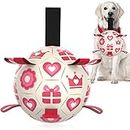 QDAN Pink Dog Toys Soccer Ball with Straps,Interactive Dog Toys for Tug of War,Valentines Gift Puppy Birthday Gifts,Dog Tug Toy,Dog Water Toy,Durable Dog Balls for Medium & Large Dogs（8 Inch）