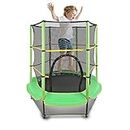 55'' Kids Trampoline Large Trampoline for Kids Foldable Fitness Bouncer with Safety Enclosure Net and Pad Bulit-in Zipper Frame Cover Heavy Duty Steel Jumping Training Indoor Outdoor Activities(green)