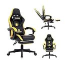 CUBICOD Gaming Chair, Office Chair, Gaming Chair with Footrest, PC Gaming Desk Chair with Adjustable Headrest and Lumbar Support, Gaming Chair for Adults (Model Nova, Black - Yellow)
