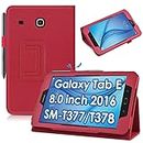 DETUOSI Samsung Galaxy Tab E 8.0" Case 2016 (SM-T375/T377/T378), Galaxy Tab E 8.0 inch Tablet Cover, Slim Folio PU Leather Protective Shell Book Cover with Multi-Viewing Angles Kickstand #Red