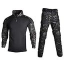 Lilychan Mens Tactical Military Suits Long Sleeve Rip-Stop Uniforms Combat Shirt and Pants Elbow Knee Pads (CP-Black, 3XL)