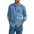 Wrangler Men's Iconic Denim Regular Fit Snap Shirt, Lake Wash, Large