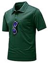 TBMPOY Men's Polo Shirts Short Sleeve Quick Dry Casual Sports Outdoor Golf Shirt with Pocket, Dark Green, Large