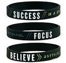 Comfybuy CF 3 Pieces Silicone Success Focus Believe Motivational Bracelets Black Rubber Sentimental Inspirational Wristband for Teens Adult for Outdoor Vacation Sports Gift
