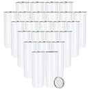 24 Pack Sublimation Tumblers Blank Straight Skinny Tumbler 20oz, Bulk Sublimation Blanks Individually Boxed, Double Wall Insulated Tumbler White (24)