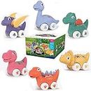 Dinosaurier-Autospielzeug, 6 Dino-Autospielzeug zum Zurückziehen für Jungen und Mädchen 1 2 3 4 5 6 Jahre, reibungsbetriebene Spielzeugfahrzeuge Set von Flugsauriern, Brachiosaurus, Spinosaurus
