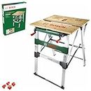 Bosch Home & Garden Mobile Portable Work Bench Table, Foldable, Bamboo Surface, Aluminum Construction, 200kg Load Capacity, Includes Clamping Jaws (PWB 600)