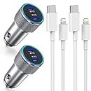 iPhone Fast Car Charger,2Pack Dual Port USB C Car Charger[MFI Certified]Power Delivery Car Adapter with 2Pack Lightning Cable Type C Rapid Car Charging for iPhone 14/14 Pro/13/12/11/X/Xs/Xr/SE/8/iPad