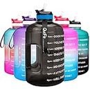 QuiFit Motivational Gallon Water Bottle - with Straw & Time Marker BPA Free Large Reusable Sport Water Jug with Handle for Fitness Outdoor Enthusiasts Leak-Proof(Black,1 gallon)