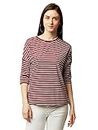 Miss Chase Women's Maroon and White Round Neck 3/4 Sleeve Striped Top (MCAW14TP01-69-139-03-Multicolor-S)