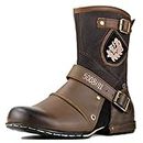 OSSTONE Moto Boots for Men Designer Fashion Zipper-up Leather Chukka Western Boots Casual Shoes OS-5008-1-H-Brown US 10.5