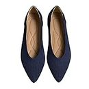 TINGRISE Women's Flats Shoes Pointed Toe Knit Ballet Comfortable Dressy Slip On Flat, Navy, 7